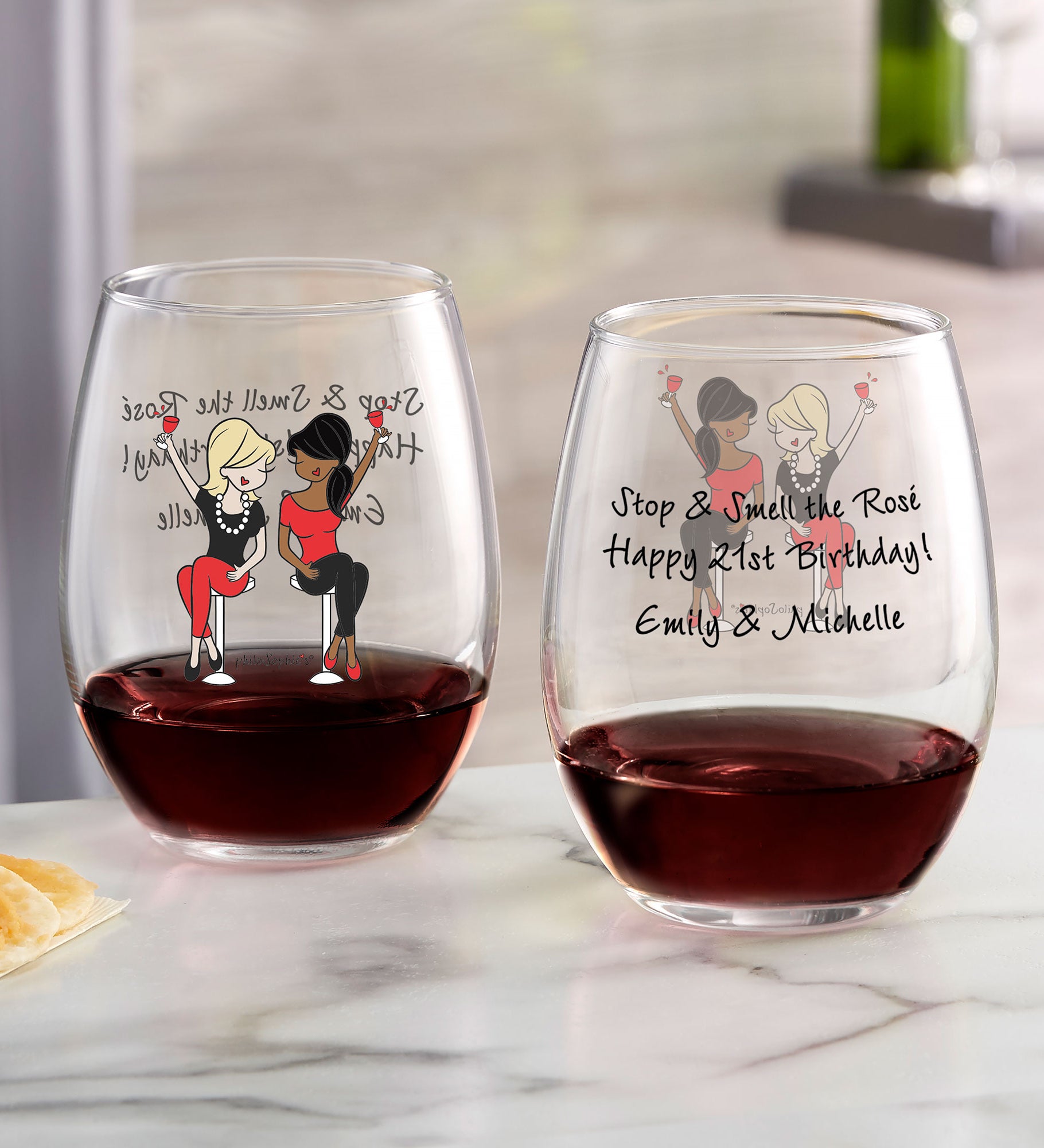 Birthday Wine Lover philoSophie&#39;s® Personalized Wine Glasses